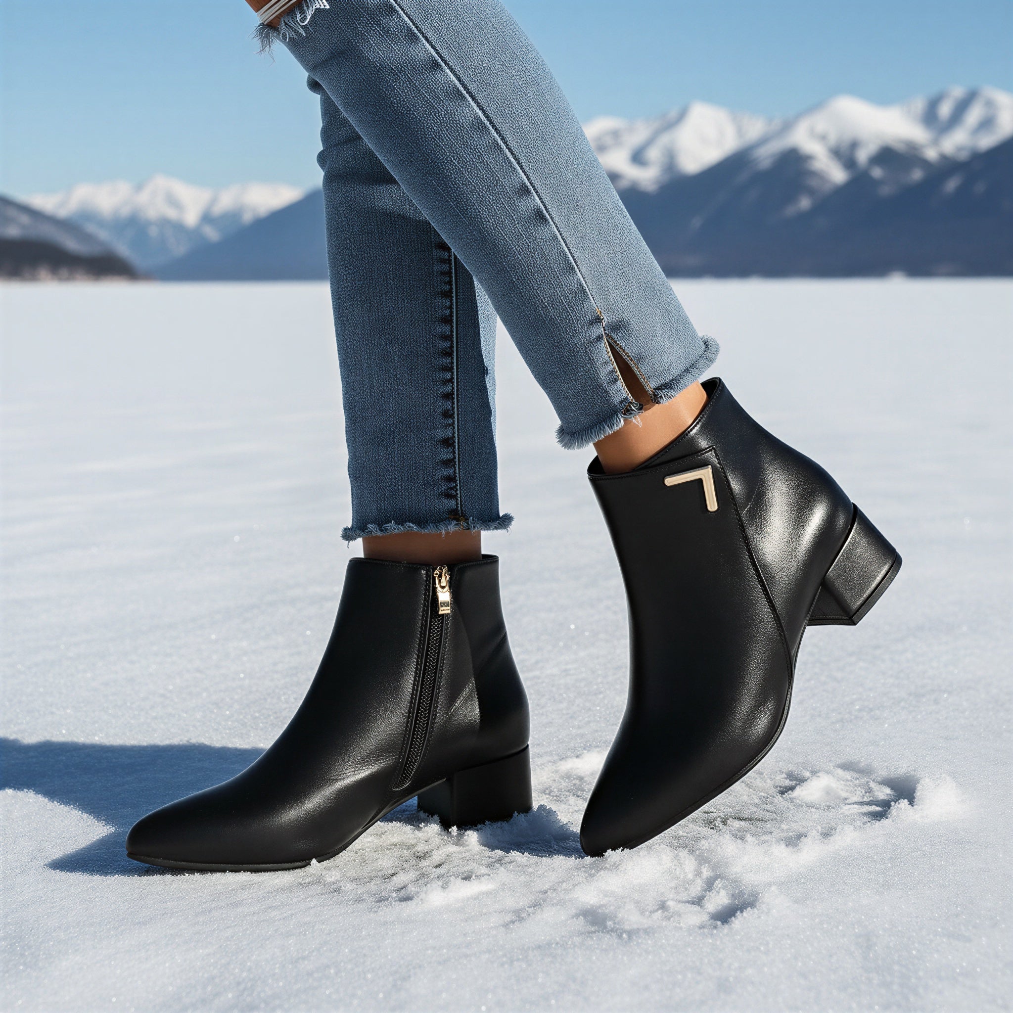 Anja Ankelstøvler | Spids Tå & Blokhæl | Elegant Sort