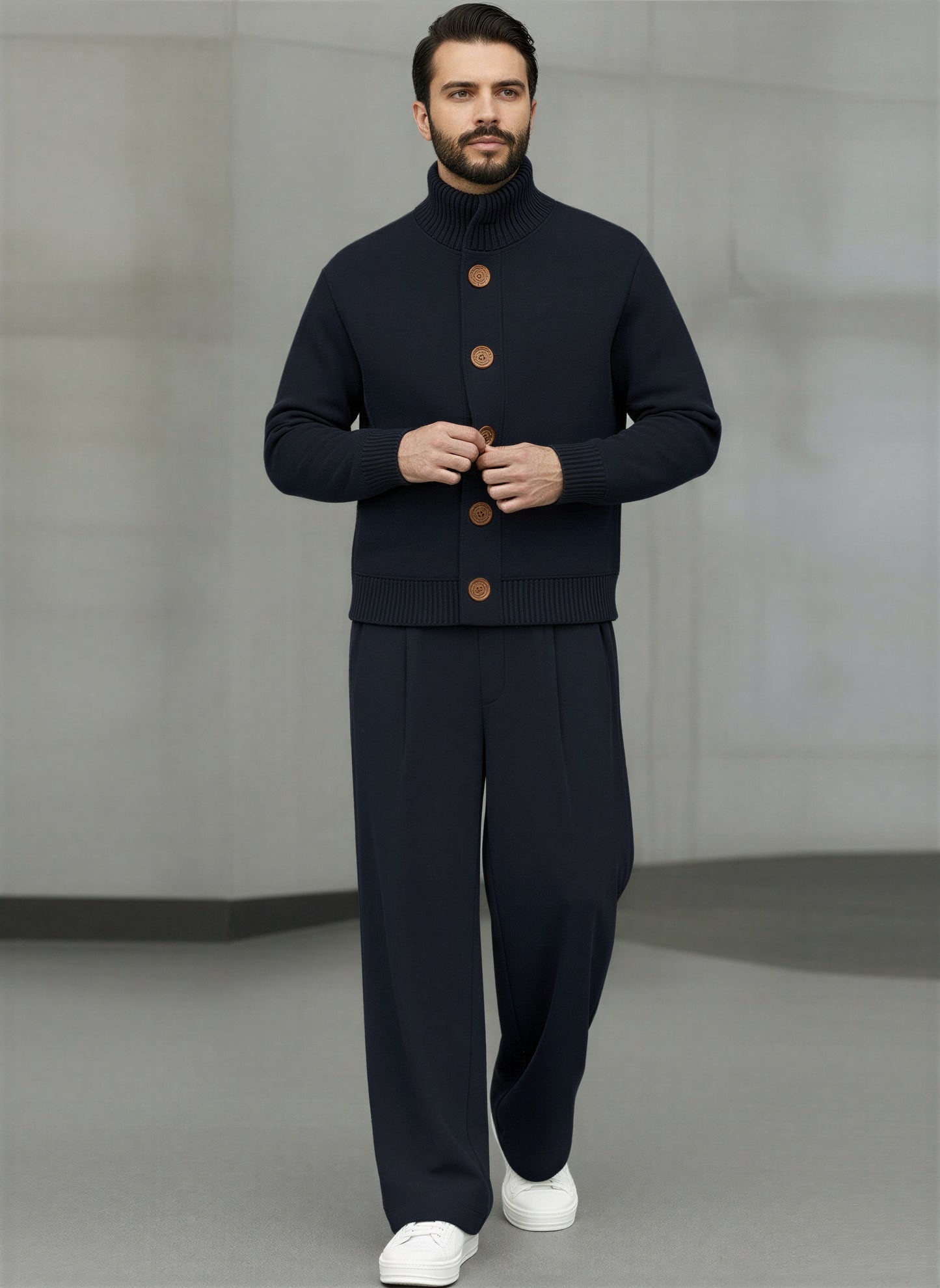 Afslappet Strik Sæt | Turtleneck & Vide Bukser | Hverdag & Rejse