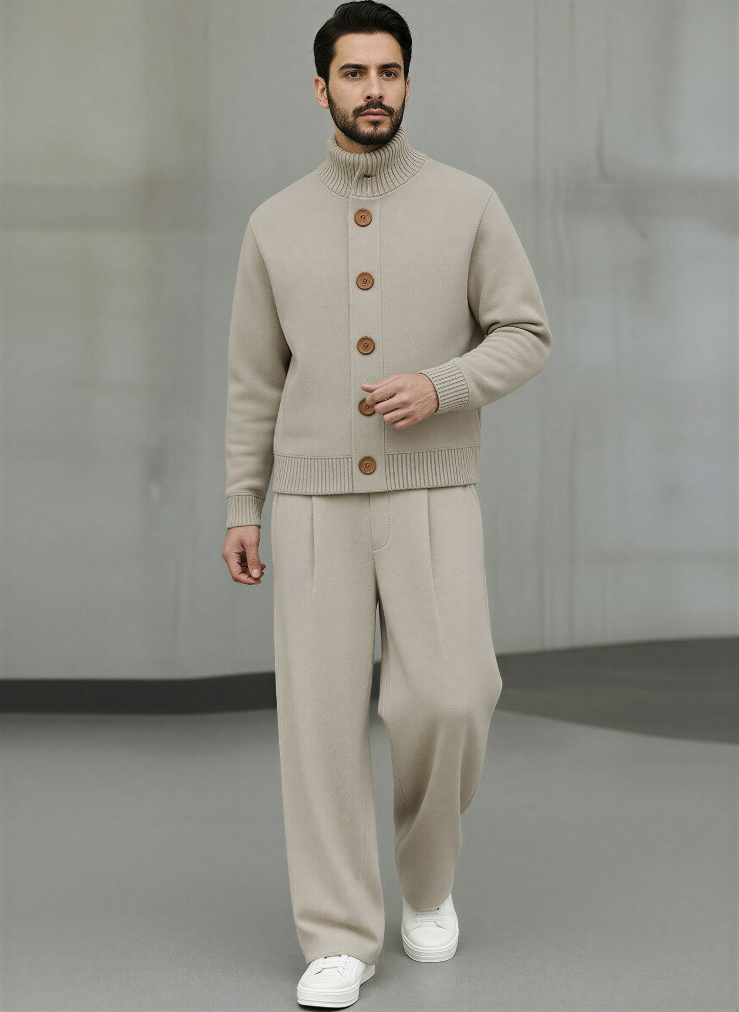 Afslappet Strik Sæt | Turtleneck & Vide Bukser | Hverdag & Rejse