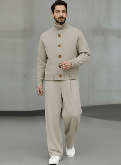 Afslappet Strik Sæt | Turtleneck & Vide Bukser | Hverdag & Rejse