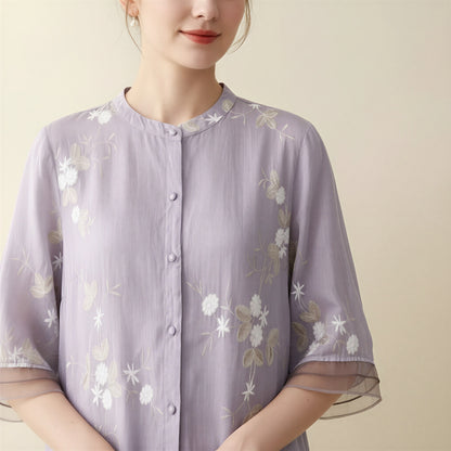 Elegant Broderet Bluse | Blomstermønster | Sommerens Must-Have