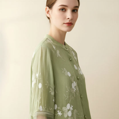 Elegant Broderet Bluse | Blomstermønster | Sommerens Must-Have