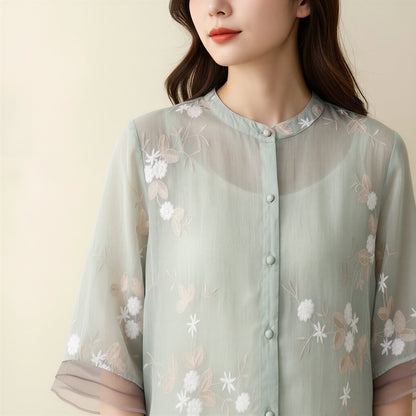 Elegant Broderet Bluse | Blomstermønster | Sommerens Must-Have