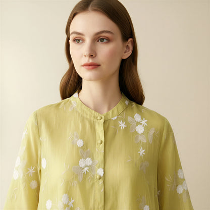 Elegant Broderet Bluse | Blomstermønster | Sommerens Must-Have