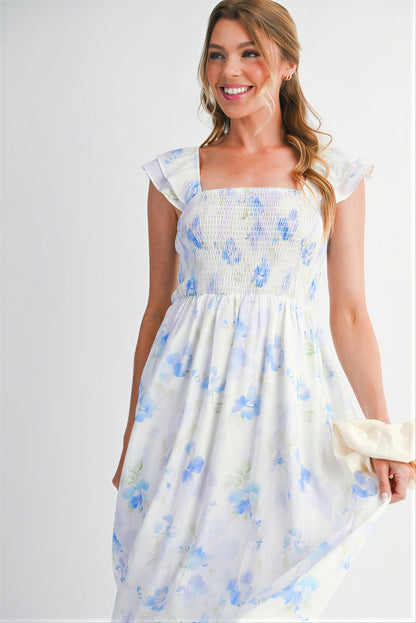 Boheme Midi kjole | Sammetning og blomsterprint | Forår/Sommer