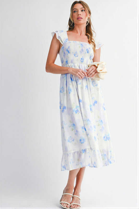Boheme Midi kjole | Sammetning og blomsterprint | Forår/Sommer