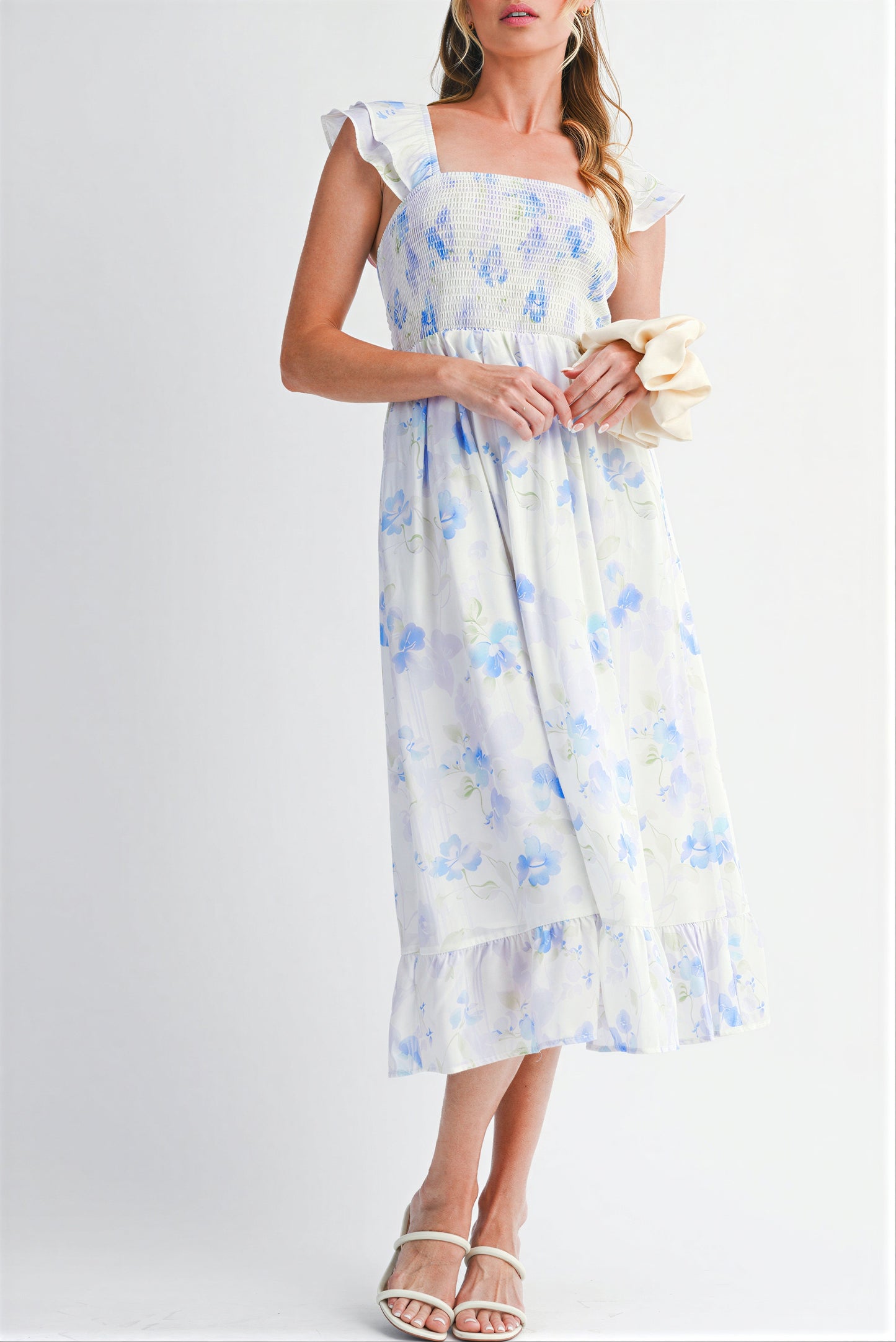 Boheme Midi kjole | Sammetning og blomsterprint | Forår/Sommer