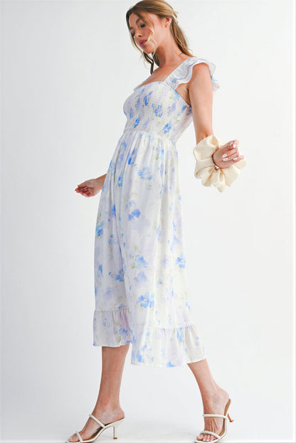 Boheme Midi kjole | Sammetning og blomsterprint | Forår/Sommer