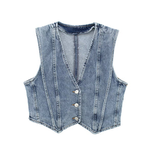Skræddersyet Denim Vest - V-udskæring