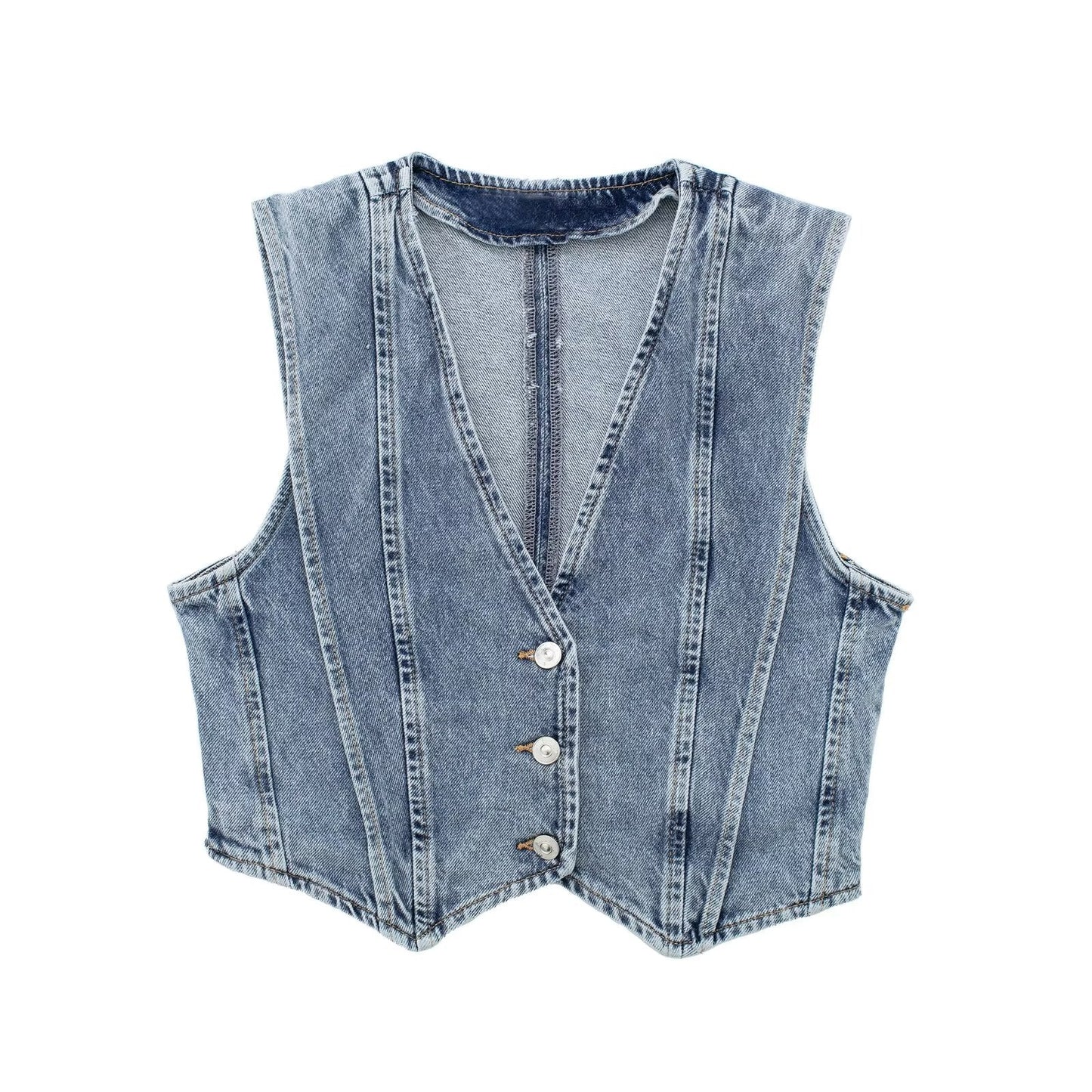 Skræddersyet Denim Vest - V-udskæring