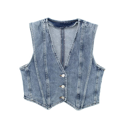 Skræddersyet Denim Vest - V-udskæring