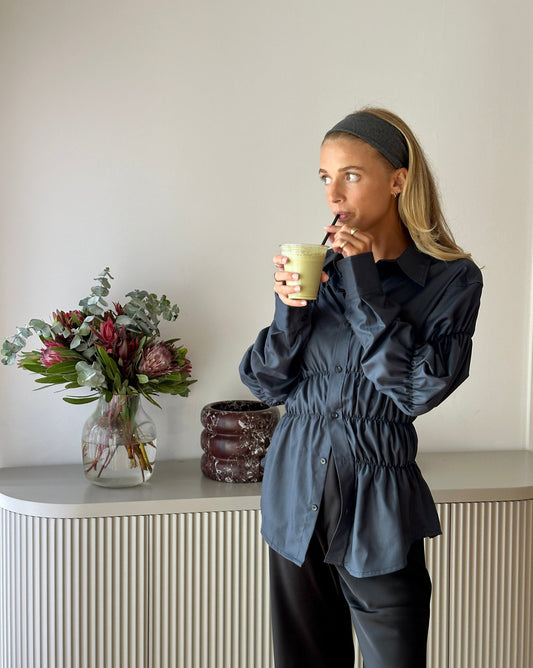 Dame Skjorte – Rynket Taljedetalje, Lange Ærmer, Knaplukning-83304-1c5f510f-8891-4497-b50d-edf008ffedf9