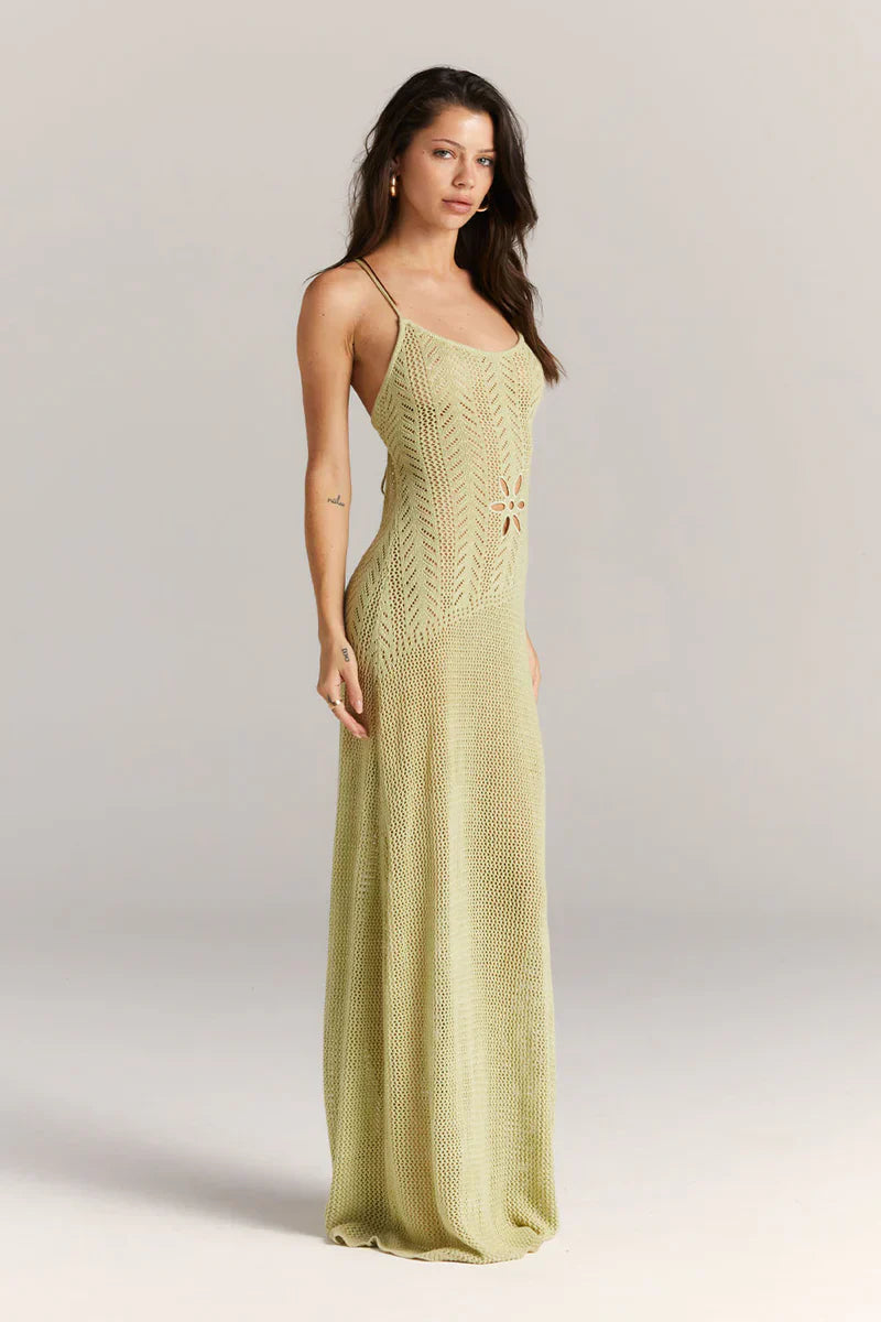 Norideen Dame Maxi Kjole – Strikket, Blomsterudskæring, Åben Strik, Spaghetti Stropper-83282-1d7792d1-5ab2-49f5-a24f-f180526c4676