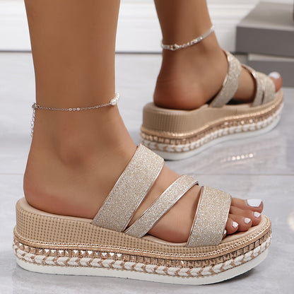 Glitter Platform Sandaler - Beige Festsko