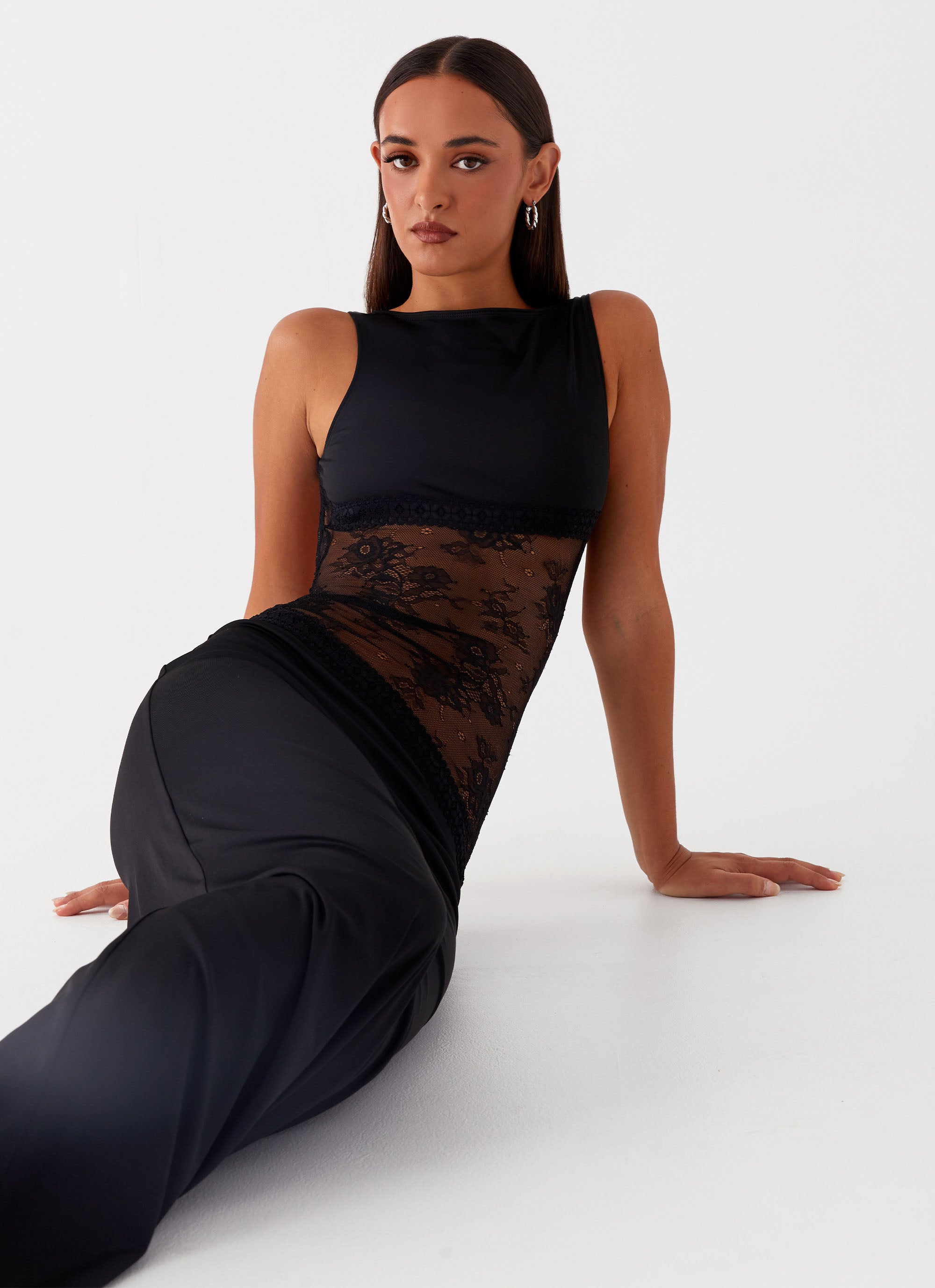 Dame Maxi Kjole – Ærmeløs med Blondepanel, Elegant Feststil-83478-21eee012-fcbf-403f-a41f-a7c6bd4dff28