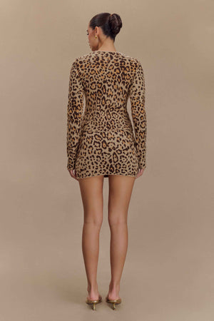 Leopard Strikket Sæt med Guldfarvede Knapper