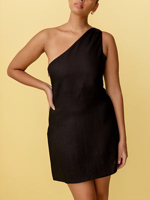 Norideen Dame Hør Mini Kjole – Asymmetrisk One-Shoulder Design-83276-2349a807-26e8-4dd0-a554-ecd9644cb5f6