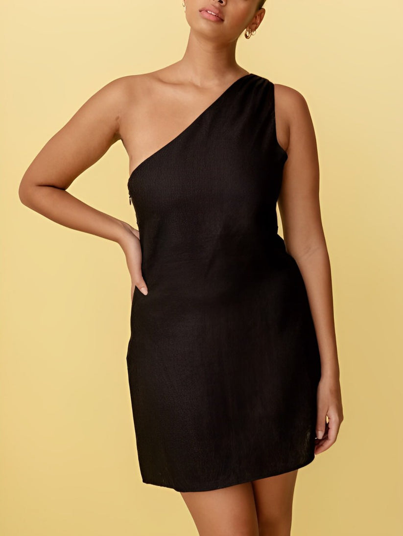 Norideen Dame Hør Mini Kjole – Asymmetrisk One-Shoulder Design-83276-2349a807-26e8-4dd0-a554-ecd9644cb5f6