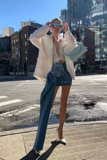 Skulpturel Denim Mininederdel - Asymmetrisk