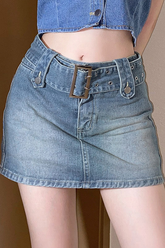 Denim Mini Skirt med Spænde