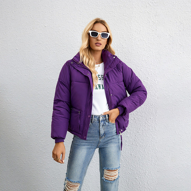 Kvinder Pufferjakke – Kort, Vandafvisende, Høj Krave, Oversize Ærmer, Brun/Sort-65207-2a2aa8be-840d-4e9e-a570-a4dacf0e1886