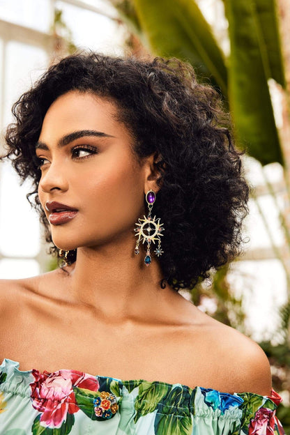 Solskins Øreringe med Farverige Ædelstene