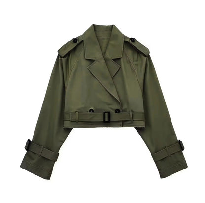 Cropped Trenchcoat med Bælte og Detaljer