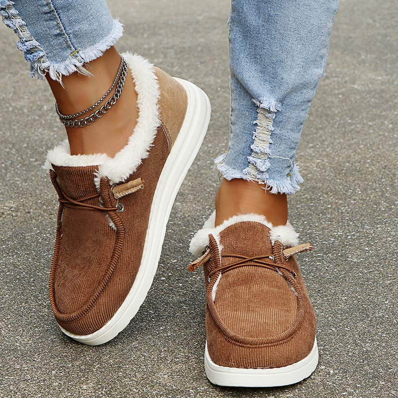 Dame Sko – Fløjl, Faux Fur-Foret, Snørebånd, Casual Vinterstil-82593-2d98cff0-0816-4beb-9bbf-0e7a59cbb414