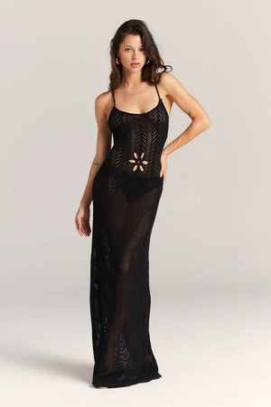 Norideen Dame Maxi Kjole – Strikket, Blomsterudskæring, Åben Strik, Spaghetti Stropper-83282-2e182aad-9a18-47f5-8f0f-eeb9b7542cbc