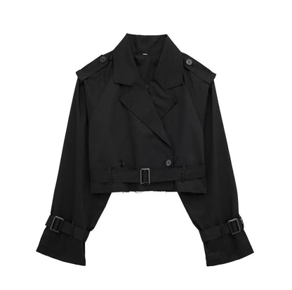 Cropped Trenchcoat med Bælte og Detaljer
