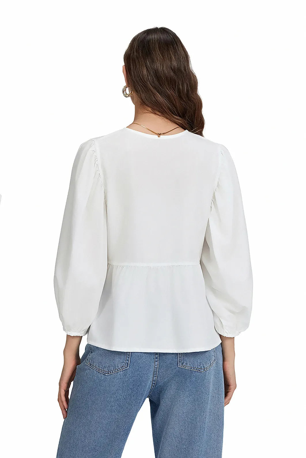 Norideen Dame Bluse med Sløjfedetaljer, Peplumkant og ¾-Ærmer – Fås i Flere Farver-83302-2fe72afe-77c8-4ca7-a92d-7fef74fd44fe