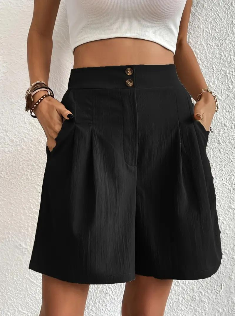 Kvinders Shorts – Højtaljede Plisserede med Funktionelle Lommer, Elegant Stil-82558-343ef857-7af0-48cc-979c-62bcd7023431