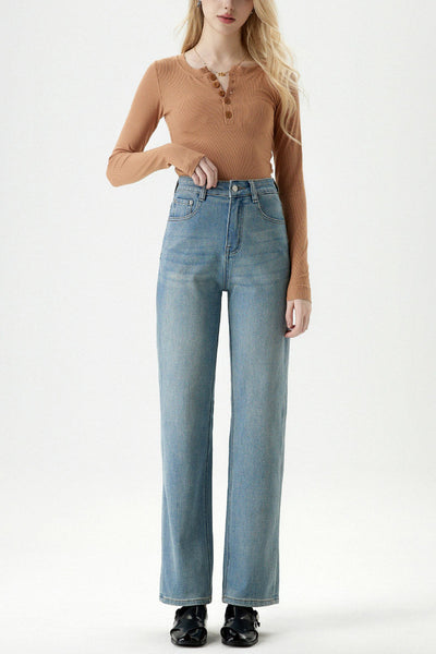 Ribstrikket Top & Jeans - Højtaljede