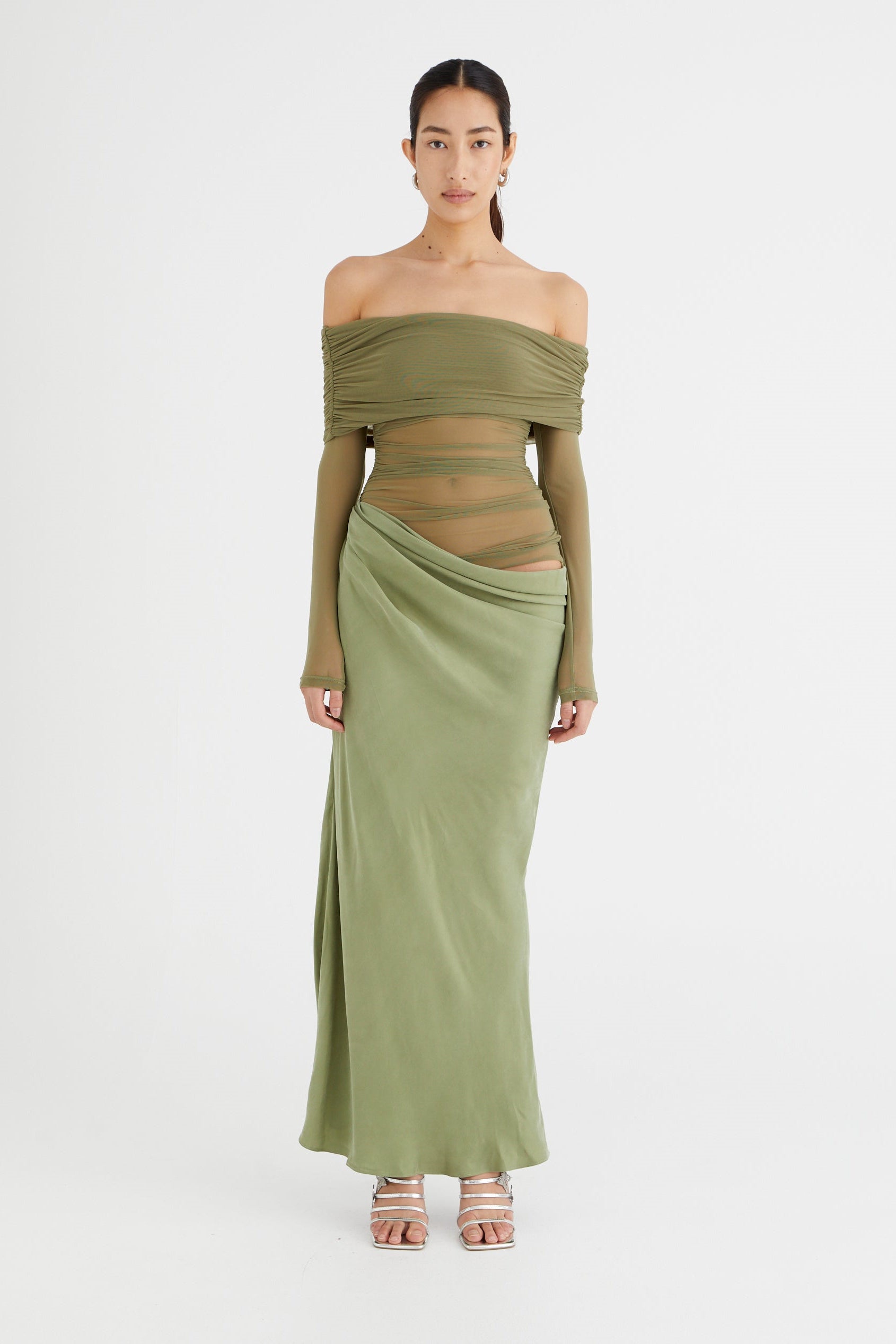 Draperet Aftenkjole med Off-Shoulder