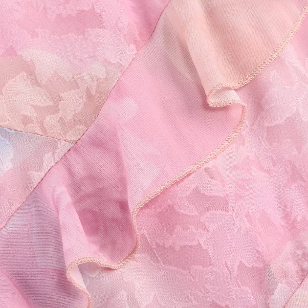 Blomstret Kjole med Spaghettistropper og Flæser