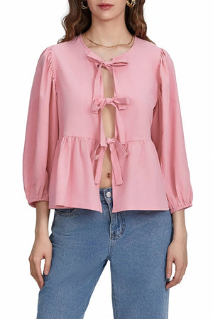 Norideen Dame Bluse med Sløjfedetaljer, Peplumkant og ¾-Ærmer – Fås i Flere Farver-83302-3a4a81a6-48d8-4824-8166-4c1fb97996e9