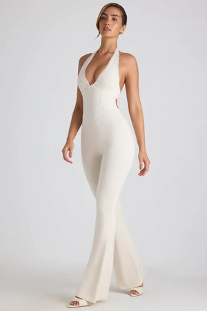 Dame Jumpsuit – Ribbet, Halterudskæring, Svajende Ben, Figursyet Silhuet-83502-3a6e80a4-9e2e-4edb-aad6-74190e45bd52