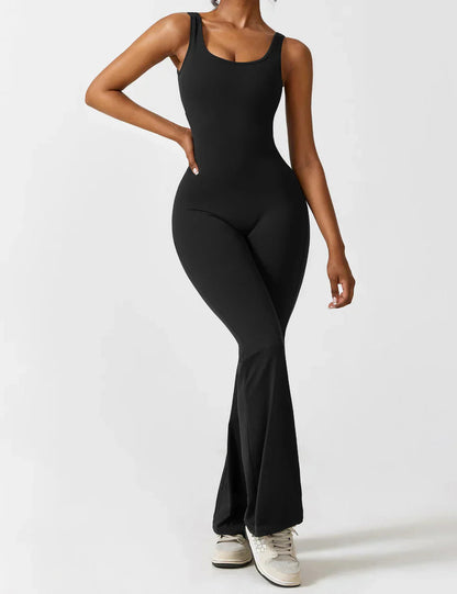 Kvinde Jumpsuit – Ærmeløs, Åben Ryg, Vide Ben, Strækstof, Formtilpasset Pasform-83507-3d6de437-e38b-4941-8106-b8a5bf298d7f