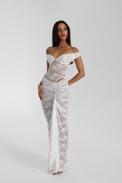 Blondekjole med Off-Shoulder og Asymmetrisk Kant