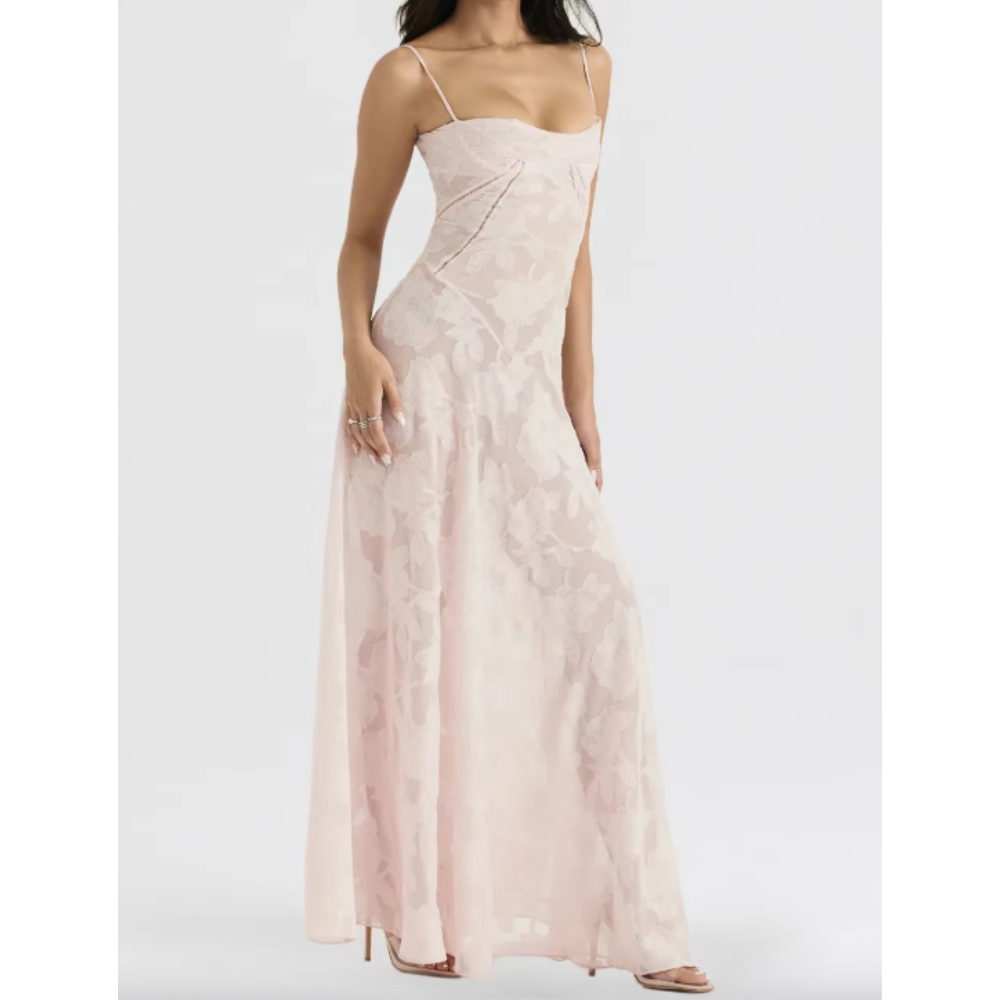 A-linje Gulvlang Kjole med Stropper