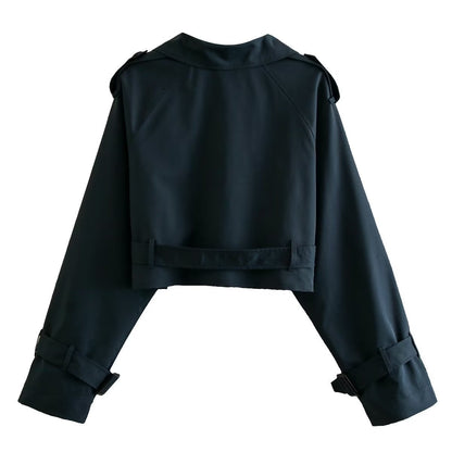 Cropped Trenchcoat med Bælte og Detaljer