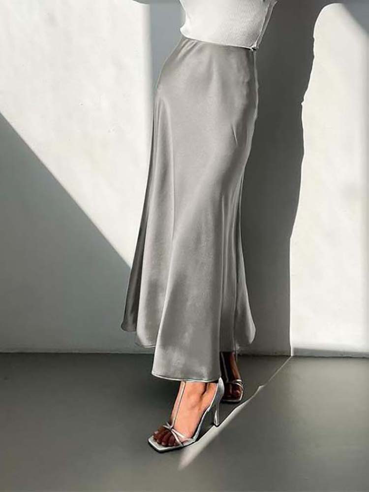 A-Linje Midi Nederdel - Satin Finish