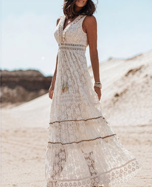 Boheme Midi Kjole - Blonde V-Udskæring