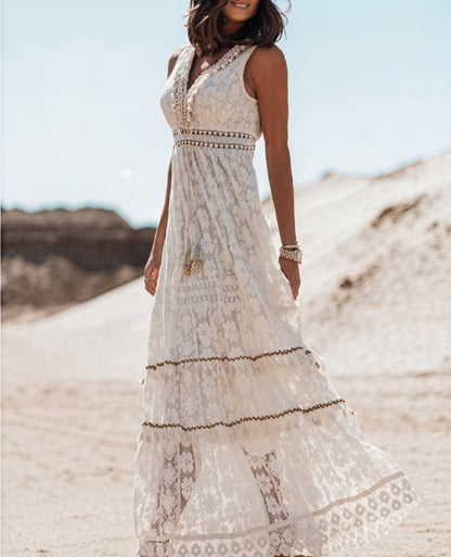 Boheme Midi Kjole - Blonde V-Udskæring