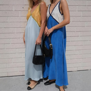 Color Block Midi Kjole med V-udskæring