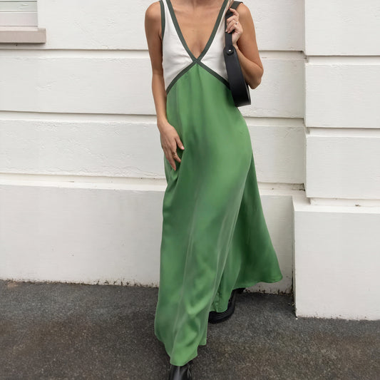 Color Block Midi Kjole med V-udskæring
