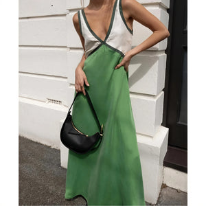 Color Block Midi Kjole med V-udskæring