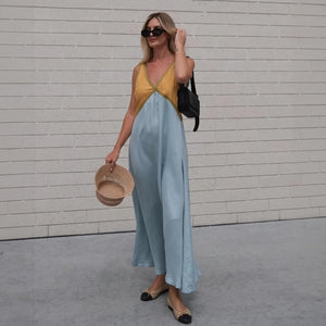 Color Block Midi Kjole med V-udskæring
