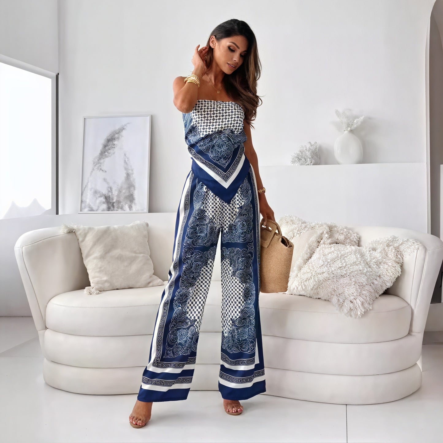 Palazzo Buksedragt - Geometrisk Paisley Print