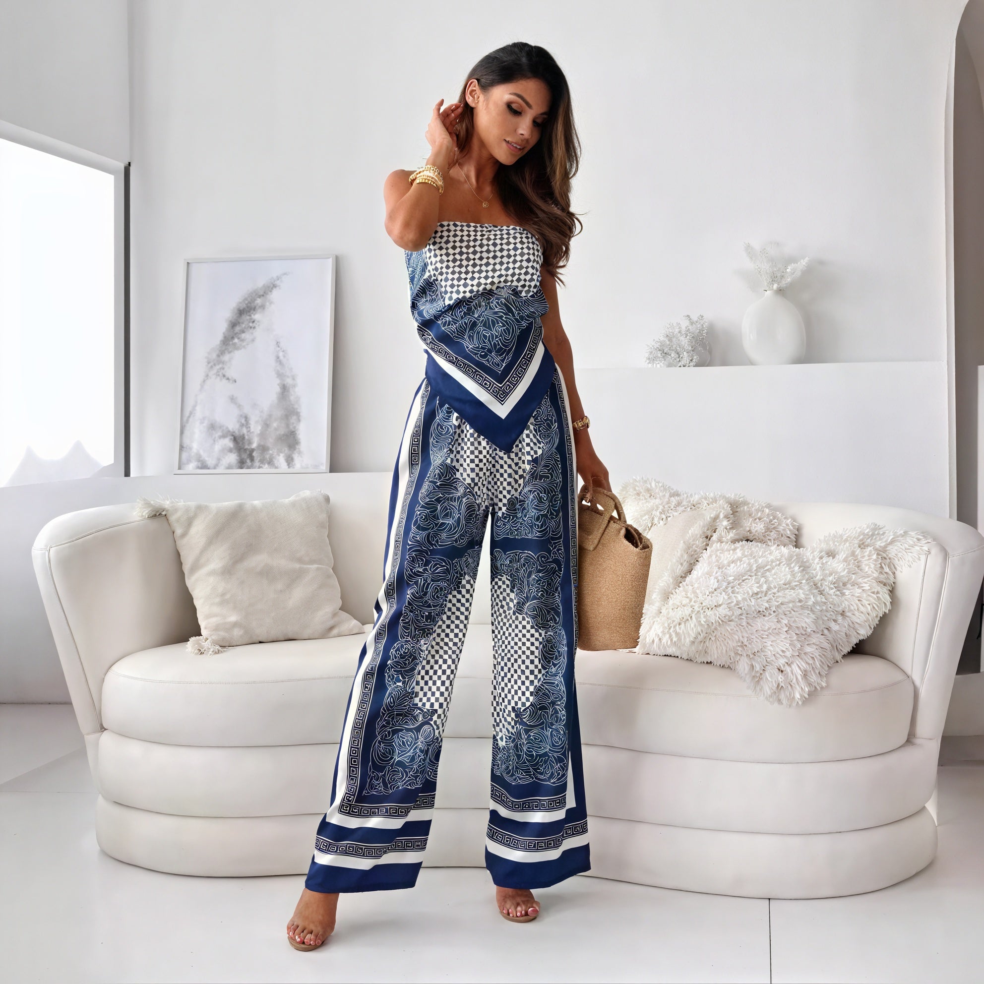 Palazzo Buksedragt - Geometrisk Paisley Print